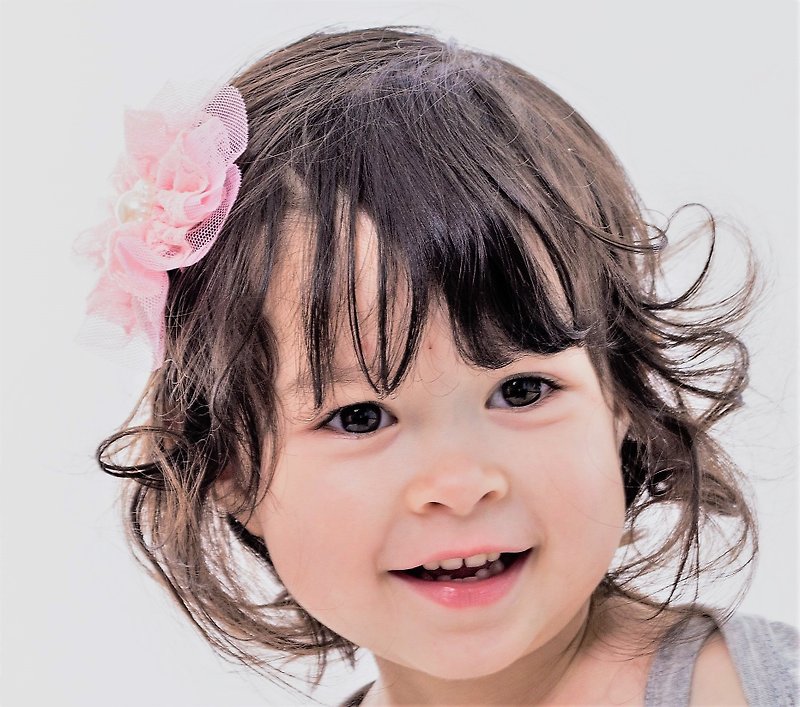 Cutie Bella 全包布蕾絲珍珠花朵Lace Pearl Flower 髮夾-Coral - 髮夾/髮飾 - 聚酯纖維 