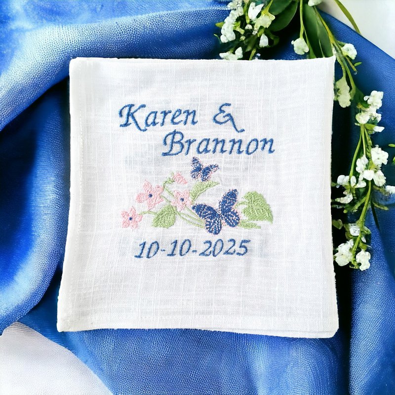 Custom embroidered handkerchief, Bride Wedding hankie linen, Something blue - Handkerchiefs & Pocket Squares - Linen White