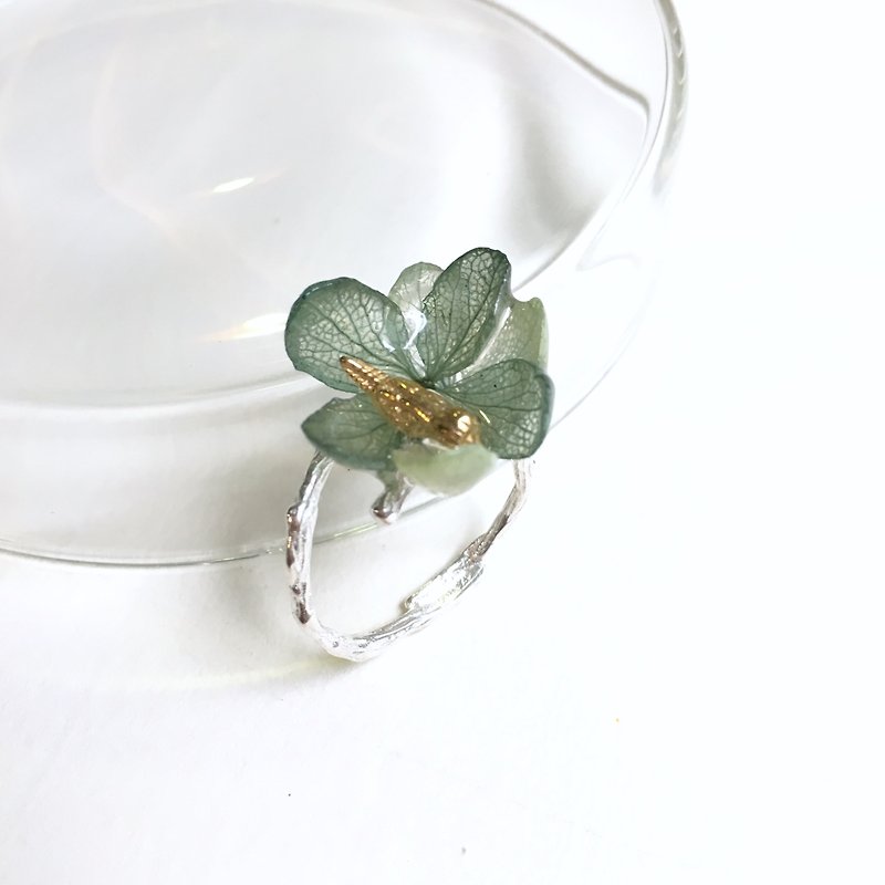 Bird flower three-dimensional hydrangea ring - แหวนทั่วไป - พืช/ดอกไม้ สีเขียว