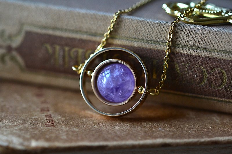 Spinning planet with Amethyst crystal necklace - Necklaces - Crystal Purple