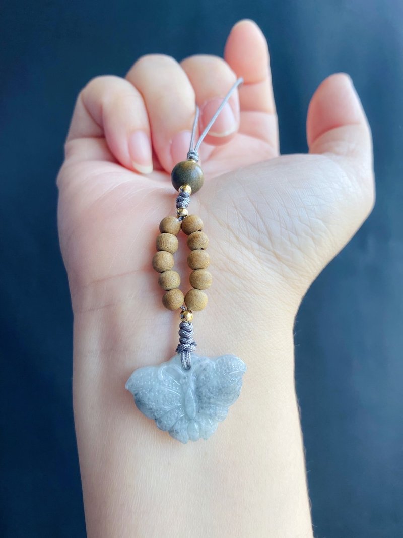 天然緬甸玉翡翠 烏雞 蝴蝶 設計款 手機鍊 包掛 禮物 吊飾 - 手機掛繩/背帶 - 玉石 黑色