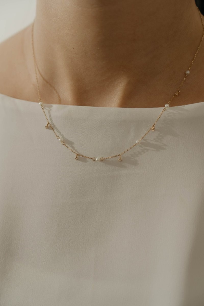 10Kパールダイヤモンド 鎖骨ネックレス - オーダーメイド - ネックレス - ダイヤモンド ホワイト