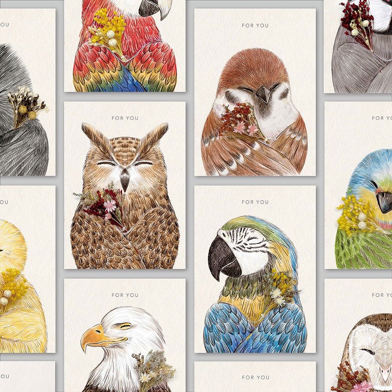 【24 Bird Cards】_Hand-painted/dried flowers/universal/birthday/Valentine’s Day - Cards & Postcards - Paper Multicolor