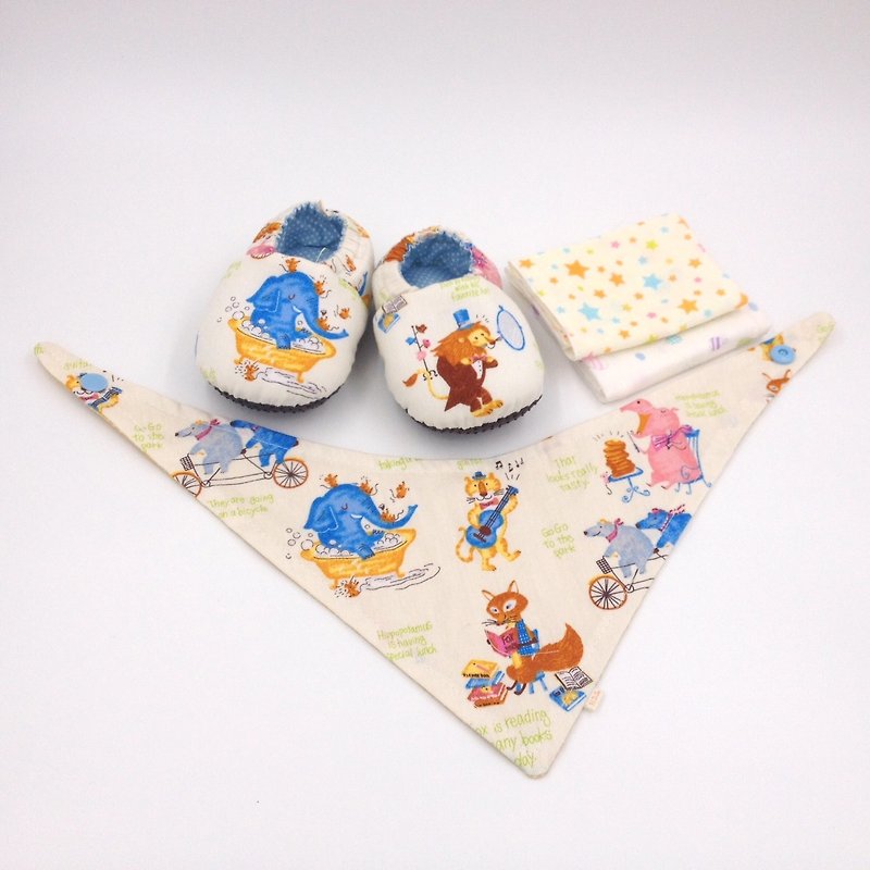 Happy Animals - Miyue Baby Gift Box (toddler shoes / baby shoes / baby shoes + 2 handkerchief + scarf) - Baby Gift Sets - Cotton & Hemp Multicolor