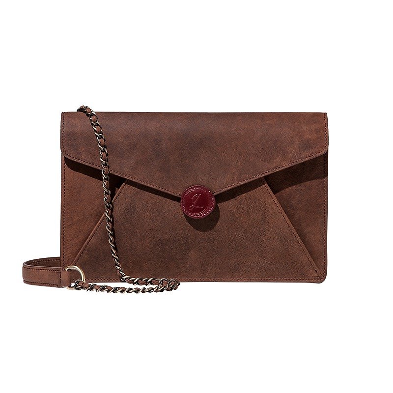 HANDOS X LI You group jointly design Invitation Chain Shoulder Clutch dark coffee - Clutch Bags - Genuine Leather Brown
