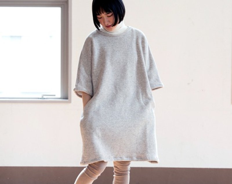 ヤク混裏起毛ニットチュニックワンピース  両脇ポケット付【OrganicCotton】 - 洋裝/連身裙 - 其他材質 灰色