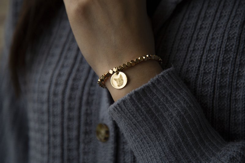 [Customized Pet Photo] Ore Shaped Round Card Bracelet Text Pattern Avatar - Gold - Bracelets - Copper & Brass Gold