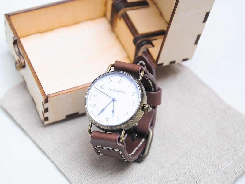 Watch strap with Japanese movement watch jade well stitched leather material package free lettering handmade bag couple gift watch strap simple and practical Italian leather vegetable tanned leather leather DIY partner genuine leather cowhide customized Valentine’s Day - อื่นๆ - หนังแท้ สีนำ้ตาล
