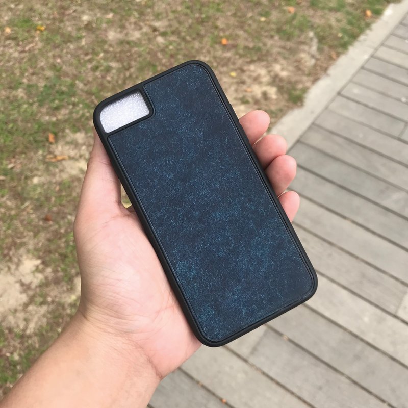 【iPhone Case】Navy Pueblo | Shockproof | Handmade Leather in Hong Kong - เคส/ซองมือถือ - หนังแท้ สีน้ำเงิน