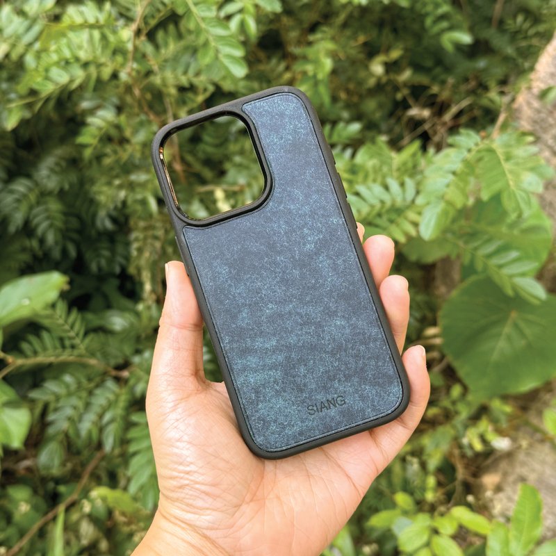 【iPhone Case】Navy Pueblo | Shockproof | Handmade Leather in Hong Kong - Phone Cases - Genuine Leather Blue