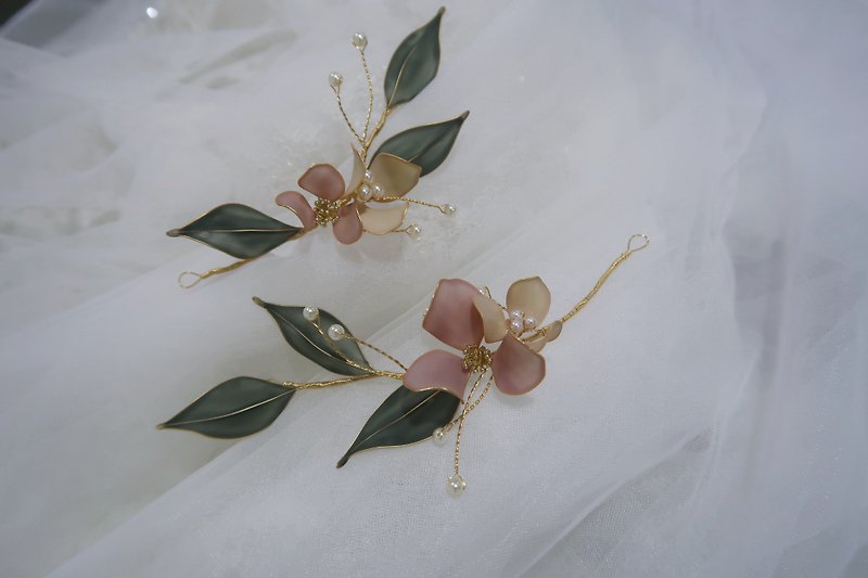 靡 powder - two-piece group - hand made crystal flower resin jewelry bridal tiara / bridesmaid accessories - เครื่องประดับผม - เรซิน สึชมพู