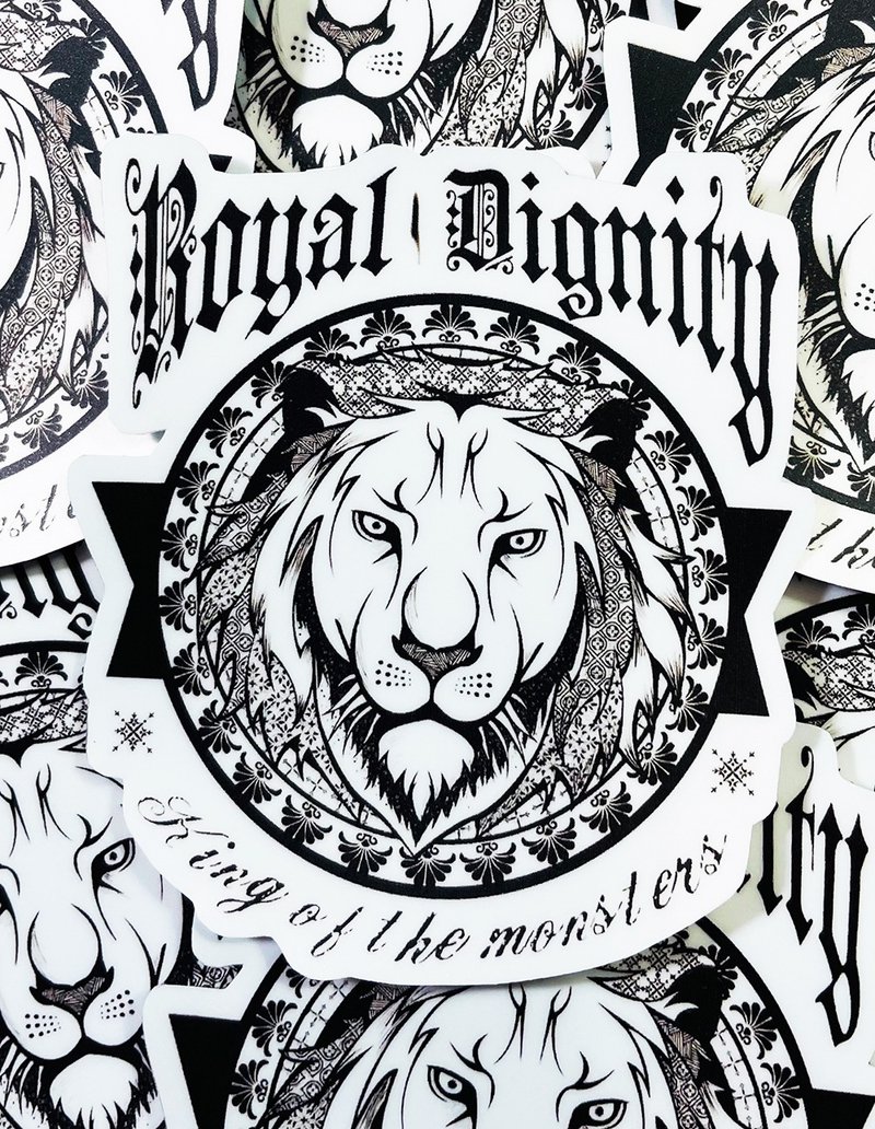 獅王 獅子 黑白美式風格貼紙 -霧面 厚磅 超耐磨貼紙 防刮 防水貼 - 貼紙 - 紙 黑色