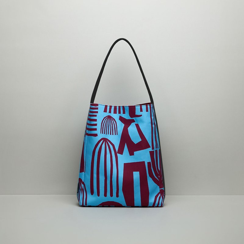 Recycle Leather Shoulder Bag / Mixed breed Blue / Gray - Handbags & Totes - Cotton & Hemp Multicolor