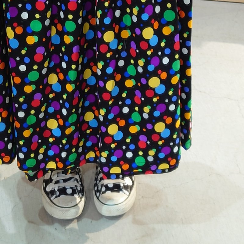 Colorful Dots Long Skirt / made in JAPAN / USA fabric - Skirts - Cotton & Hemp Black