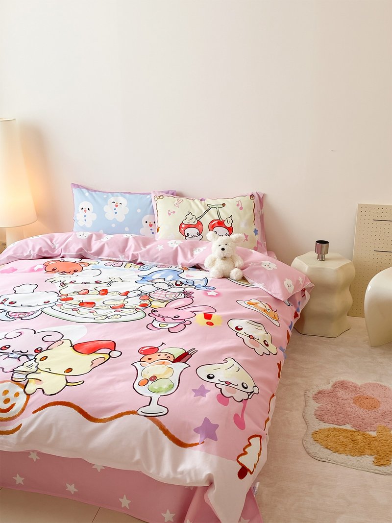 Cream Angel Series Cute Sweet Girl Pink 100% Cotton Autumn and Winter Brushed Bed Bedding Set of Four - เครื่องนอน - ผ้าฝ้าย/ผ้าลินิน หลากหลายสี