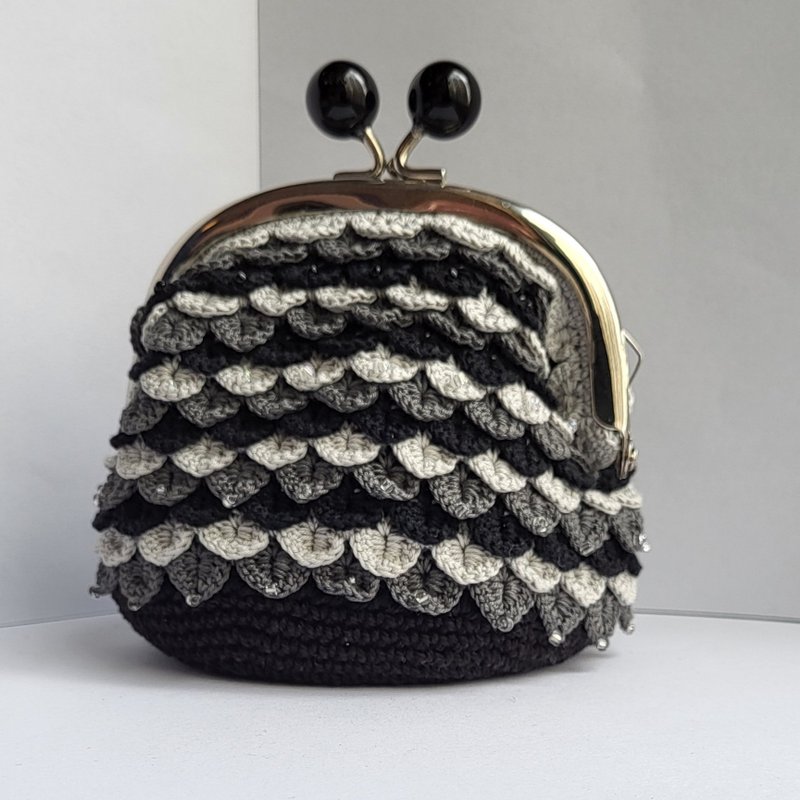 Handmade Crochet Scales Clasp Purse - Coin Purses - Cotton & Hemp Black