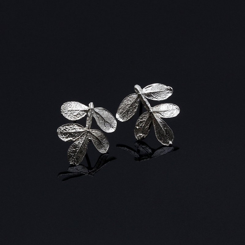 胡椒木葉 葉子 耳環 純銀 自然植物 - 耳環/耳夾 - 其他金屬 銀色