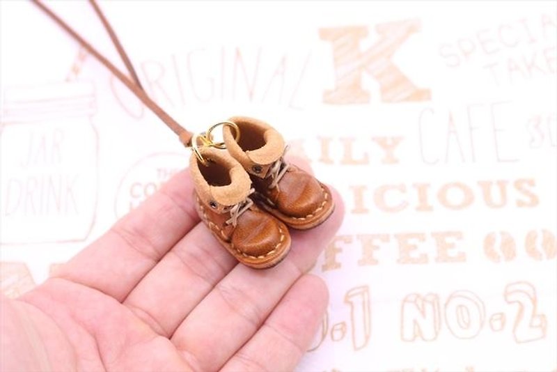Necklace of small leather boots | Chocolate - สร้อยคอ - หนังแท้ 