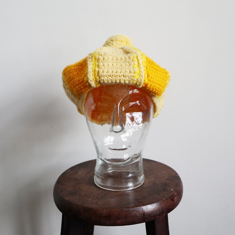 Pumpkin Vintage. Vintage knitted wool cap - หมวก - ขนแกะ สีเหลือง