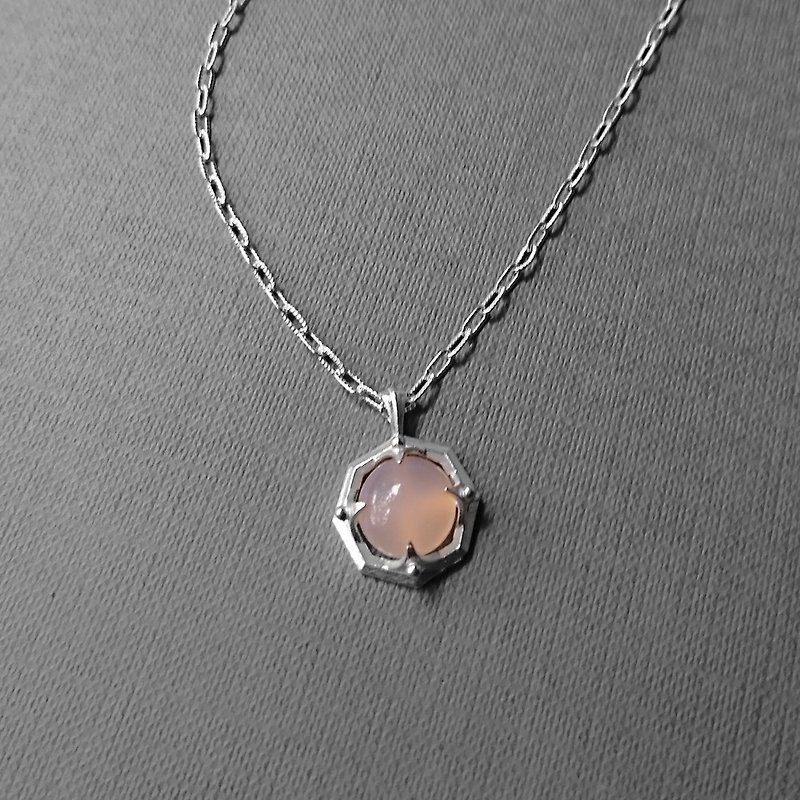 OCTAGON powder chalcedony sterling silver practise - Necklaces - Other Metals Pink