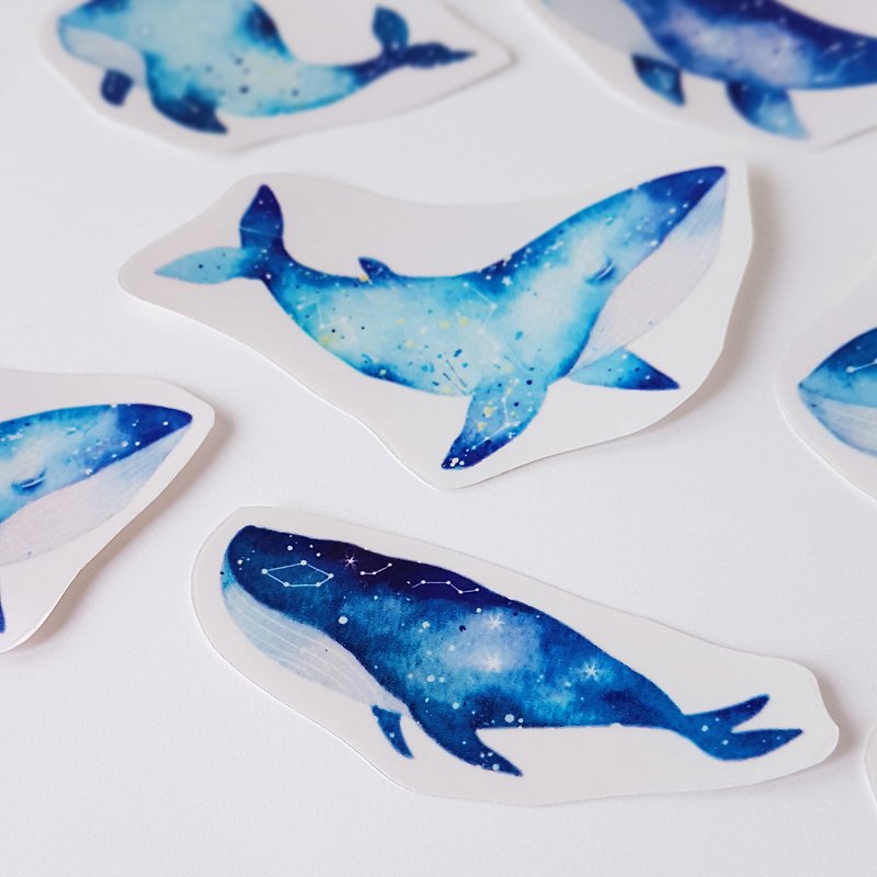 星とクジラの透明ステッカーセット - シール - 紙 ブルー