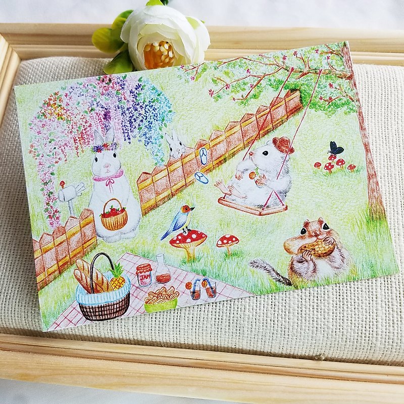 明信片- 小兔小鼠的花園 - 卡片/明信片 - 紙 綠色