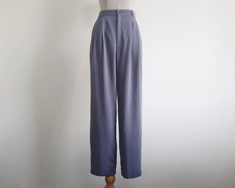 XS Small Vintage Gray Pleated Tapered Pants Womens High Waisted Trousers - 男長褲/休閒褲 - 聚酯纖維 灰色