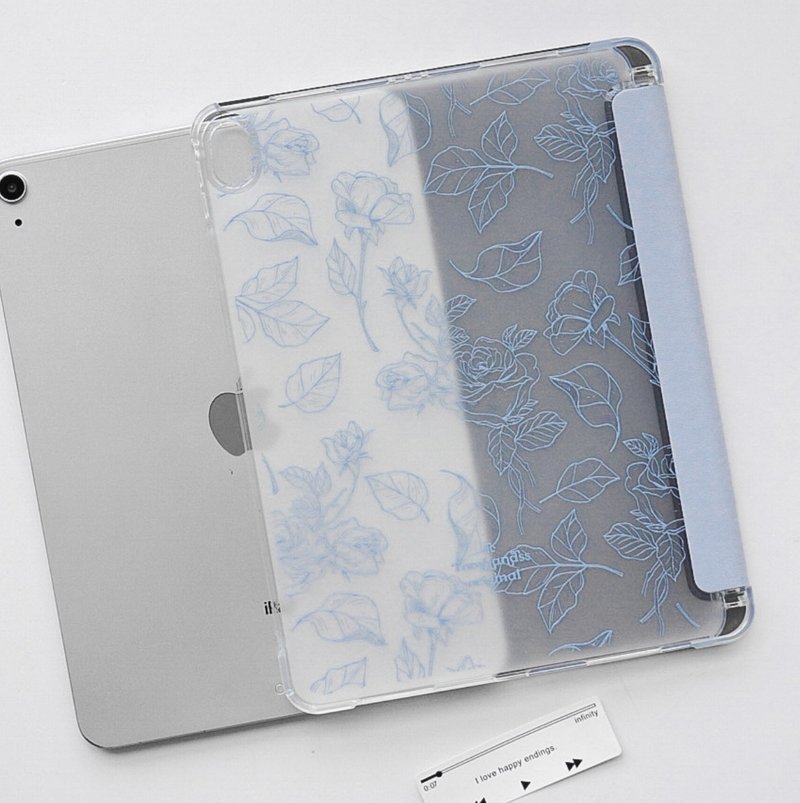 【Steel Rose 霧藍花園】透明磨砂書本式iPad 保護套 - 其他 - 矽膠 