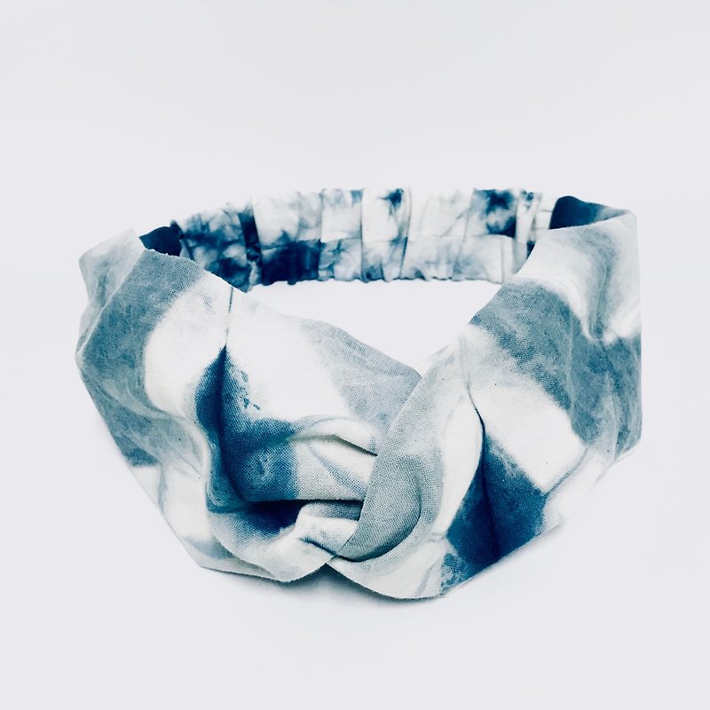 藍染 寬版交叉髮帶(絞染其三) 植物染 - 髮帶/頭箍 - 棉．麻 