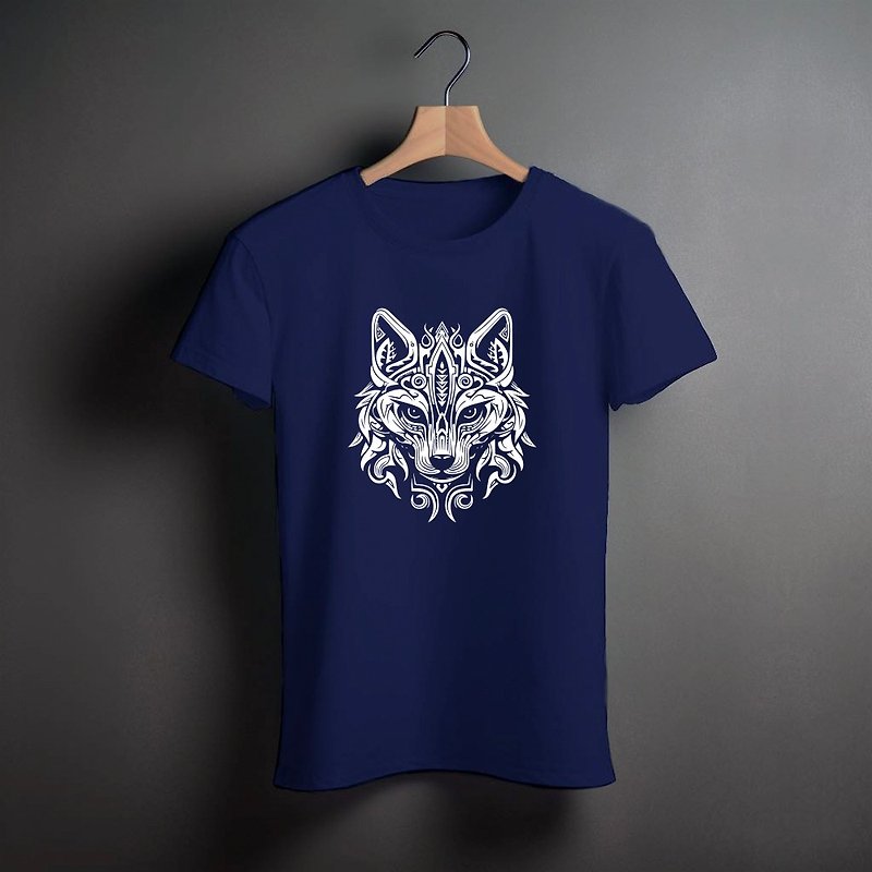 Wild Soul Totem T-Shirt White Wolf (Blue) - เสื้อยืดผู้ชาย - ผ้าฝ้าย/ผ้าลินิน สีดำ