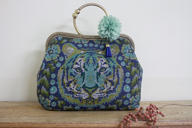 Mouth gold package + hand / shoulder bag the flowers of the tiger - Handbags & Totes - Cotton & Hemp Green