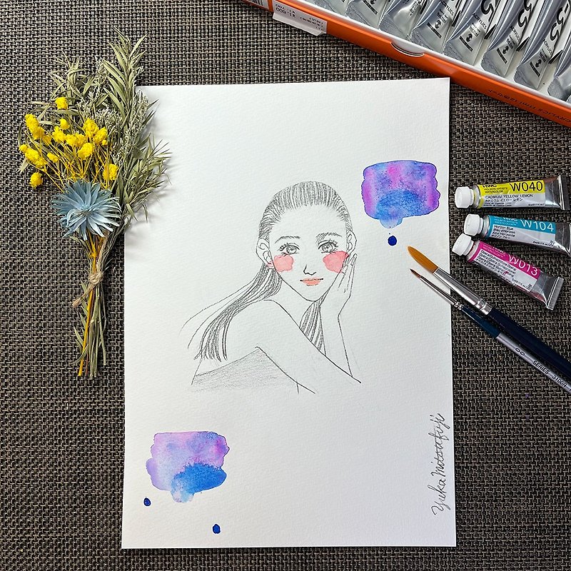 Original art #12 Watercolor and pencil drawing Flamed purple blue - Posters - Paper Blue