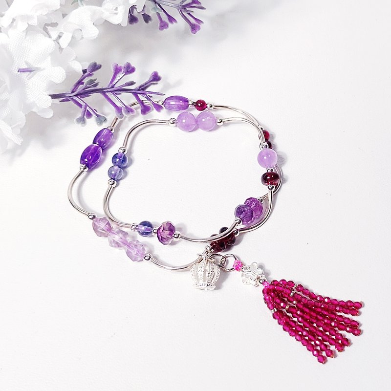 Natural gemstones red and purple plus official Jinju tenju nine stable bracelet lucky lucky mothers day - สร้อยข้อมือ - เครื่องเพชรพลอย สีแดง