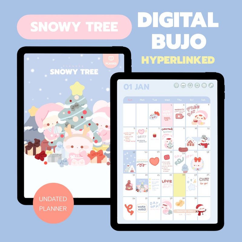 Digital Undated Planner, Planner 2025, Snowy Tree, Hyperlink - 電子手帳及素材 - 其他材質 