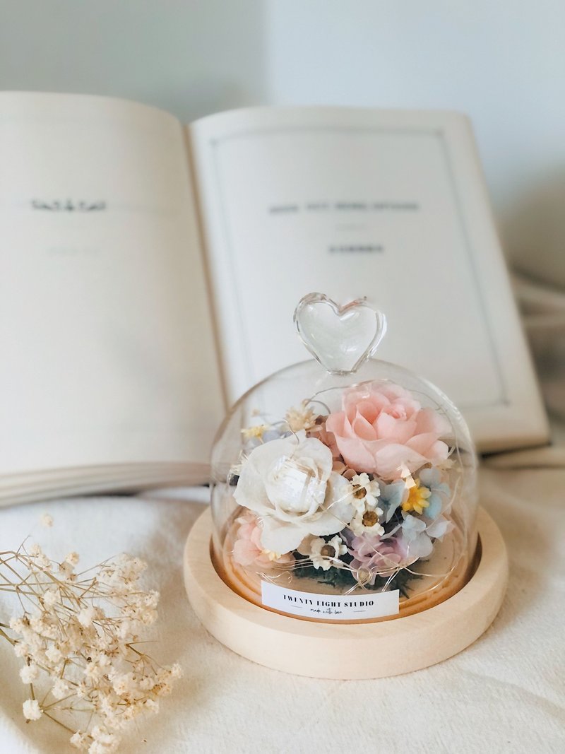 Heart-shaped Bell Jar Light String Version Dream Powder - Dried Flowers & Bouquets - Plants & Flowers Pink