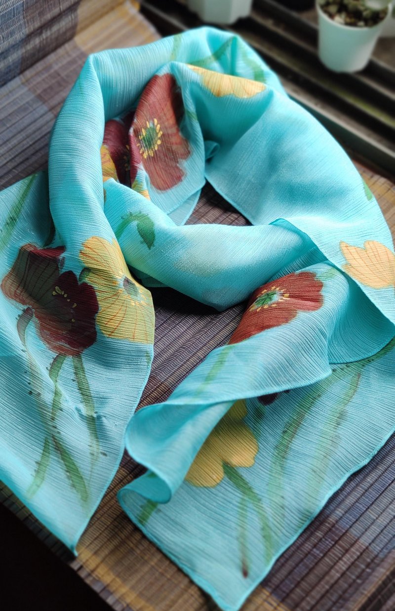 Hand-painted scarf ~Poppy - ผ้าพันคอ - วัสดุอื่นๆ 