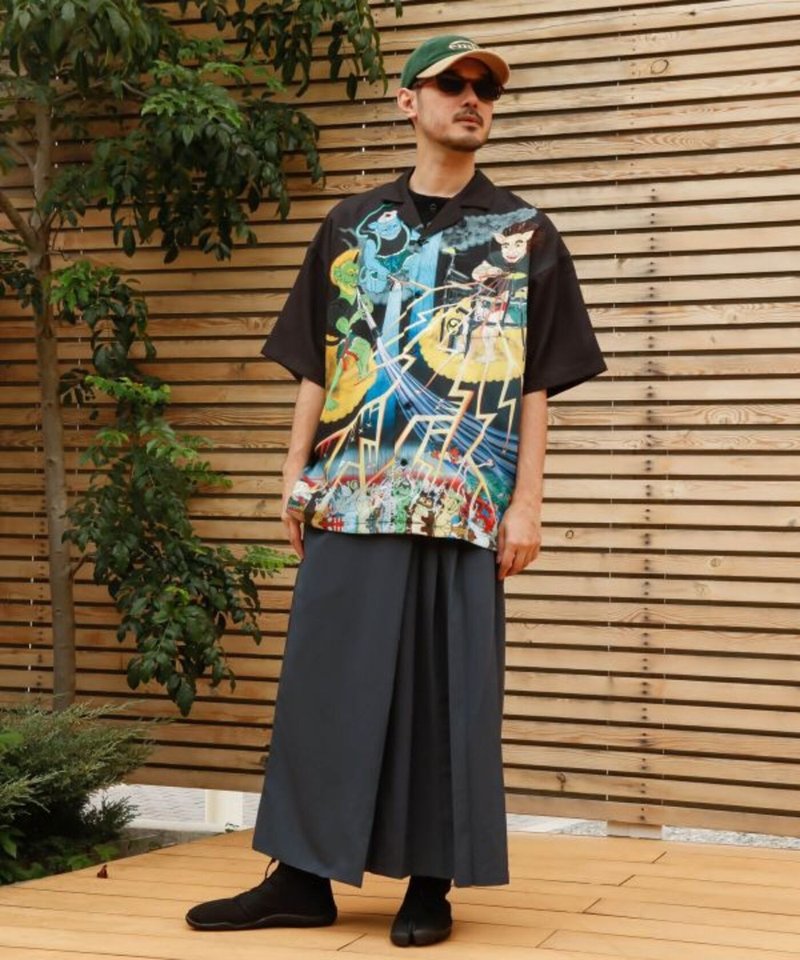 【熱門預購】和風花紋片面拼接中性寬褲 (3色) 7CC-5116 - 中性長褲/短褲 - 其他材質 