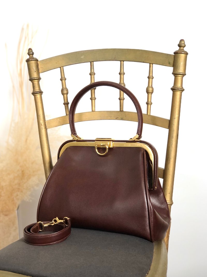 【 日本直送　名牌中古包 】Christian Dior クリスチャン ディオール ハンドバッグ ブラウン ガンチーニ レザー 2way がま口 pzns32 - 手提包/手提袋 - 真皮 咖啡色