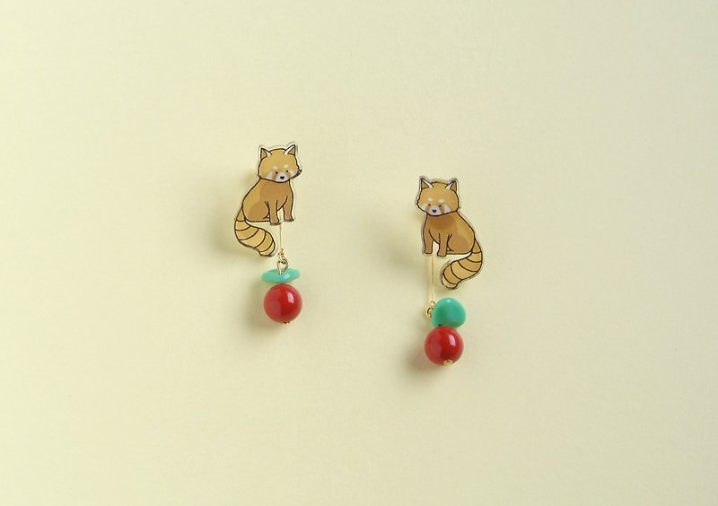 Red panda and Apples - Earrings & Clip-ons - Acrylic Multicolor