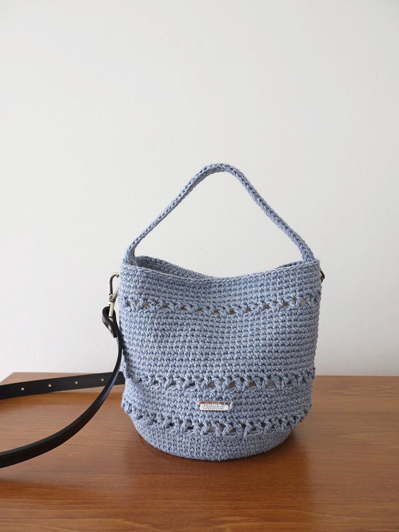 Linen and linen micro basket empty classic two-way bucket with inner magnetic buckle shoulder bag crossbody bag woven bag - Messenger Bags & Sling Bags - Cotton & Hemp Blue