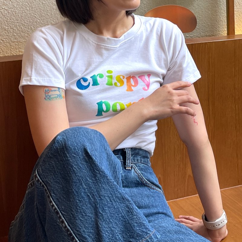 Glitter Rainbow Crispy Pork Baby tee & Oversize T-shirt - 女 T 恤 - 其他材質 多色