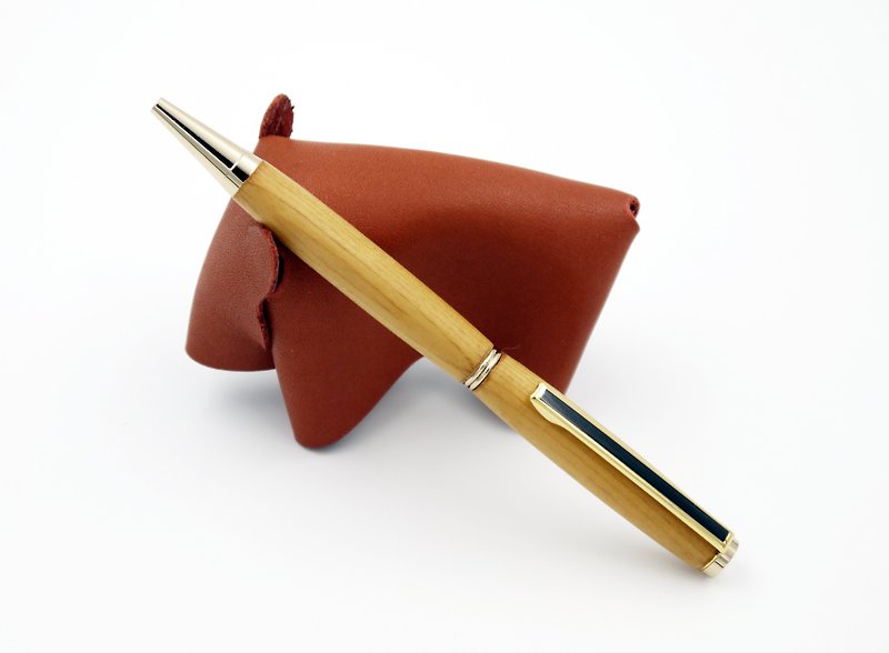 Taiwan cypress wood wood ingot gold wood pen hand pen pencil case, leather case - Ballpoint & Gel Pens - Wood Orange