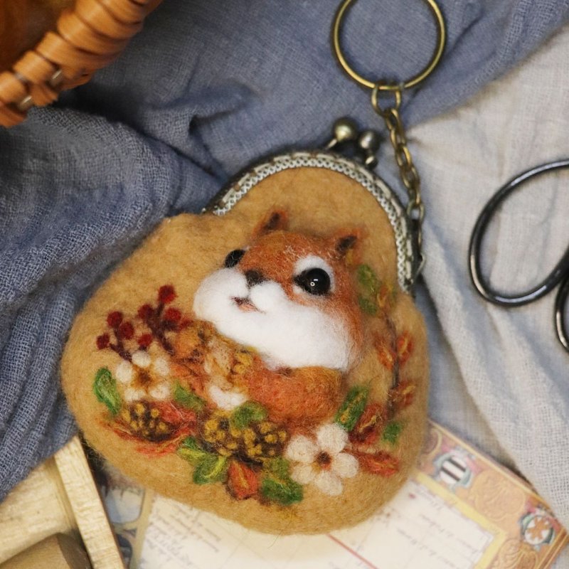 Wool felt-mini clasp bag-chipmunk - กระเป๋าใส่เหรียญ - ขนแกะ สีนำ้ตาล