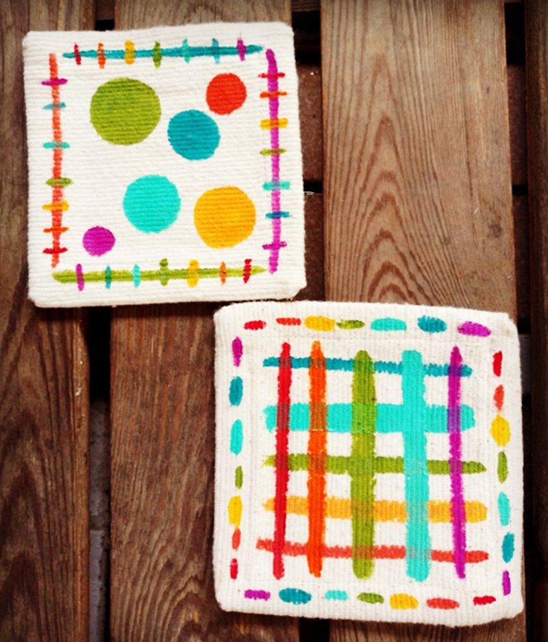 [Pure hand-painted] coaster | canvas | lattice point. Two sets - ที่รองแก้ว - วัสดุอื่นๆ หลากหลายสี