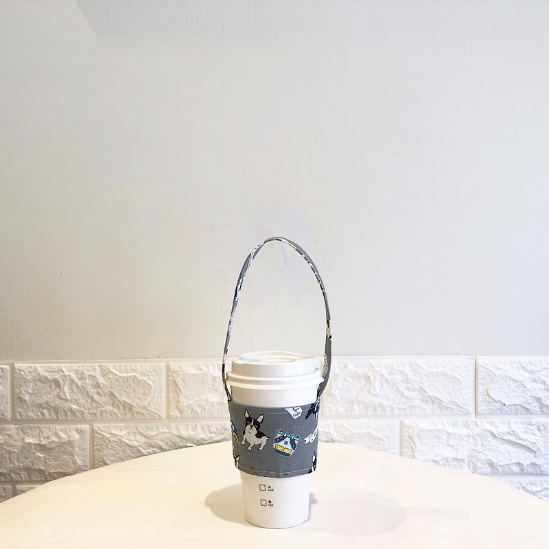 Customized fabric selection-handmade gray French bucket environmentally friendly cup sleeve birthday gift - ถุงใส่กระติกนำ้ - ผ้าฝ้าย/ผ้าลินิน สีเทา