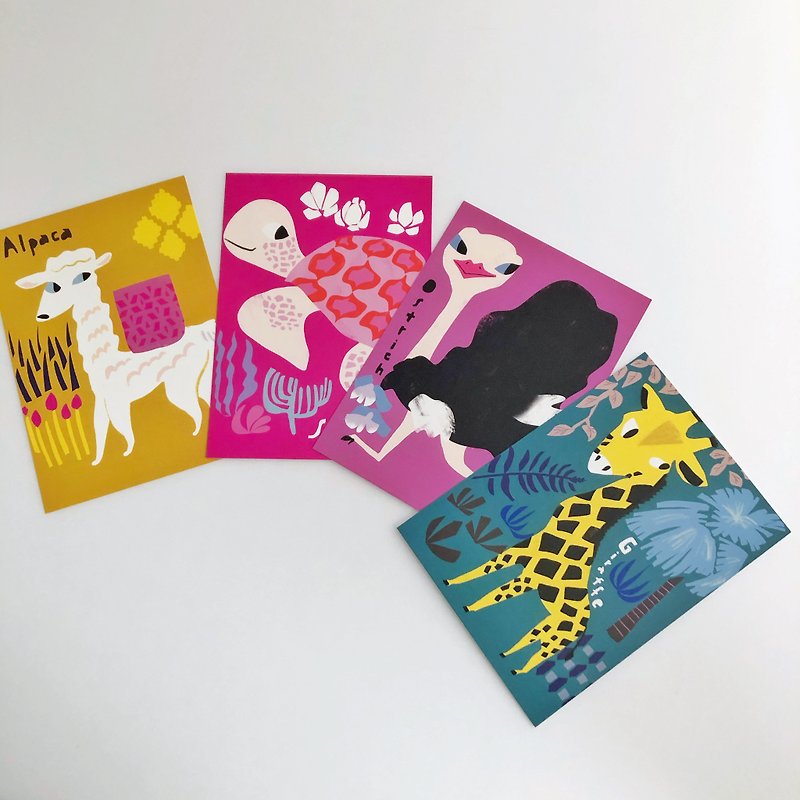 A set of 4 postcards with wild animal illustrations - การ์ด/โปสการ์ด - กระดาษ หลากหลายสี