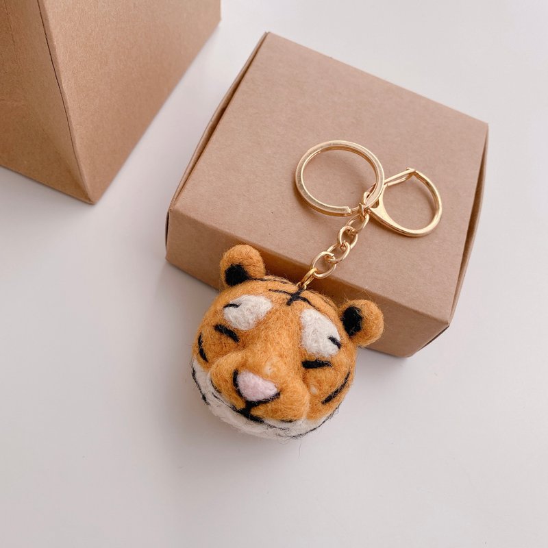 羊毛氈-小老虎頭像鑰匙圈 - 鑰匙圈/鑰匙包 - 羊毛 