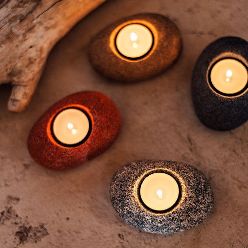 Stone Imitation Ceramic Tealight Holder, Handmade Candle Holder Nautical Decor - 香氛蠟燭/燭台 - 陶 