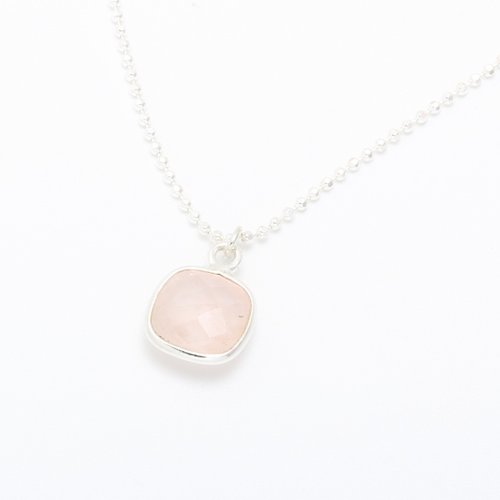 Angel & Me 珠寶銀飾 方形 粉晶 Rose Quartz s925 純銀 項鍊 生日 週年 情人節 禮物