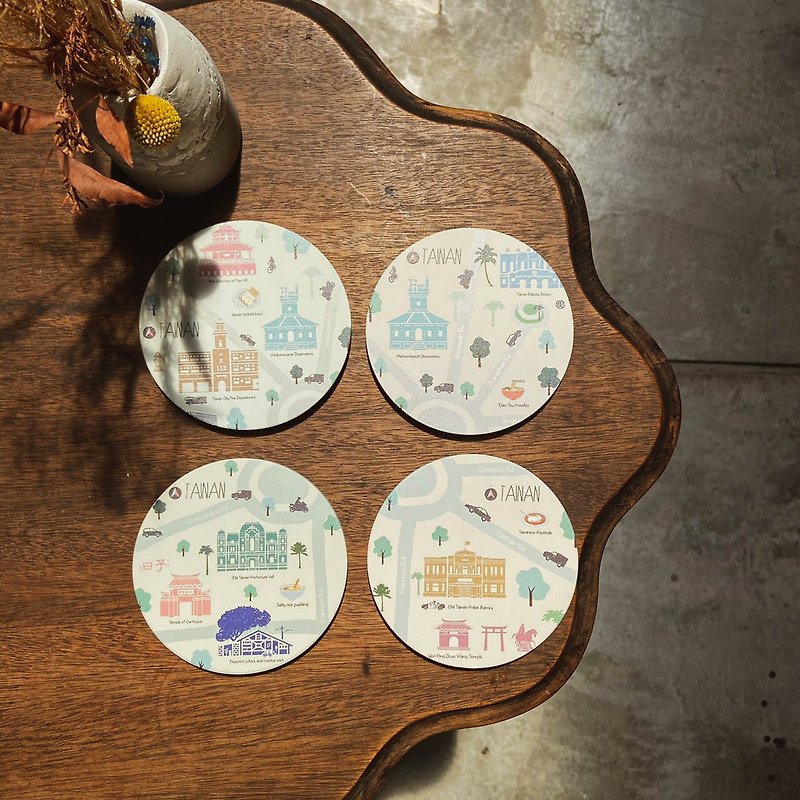 | Tainan Circle Building Series | Water-absorbing ceramic coaster (relief style) /4 styles in total - Coasters - Pottery Multicolor